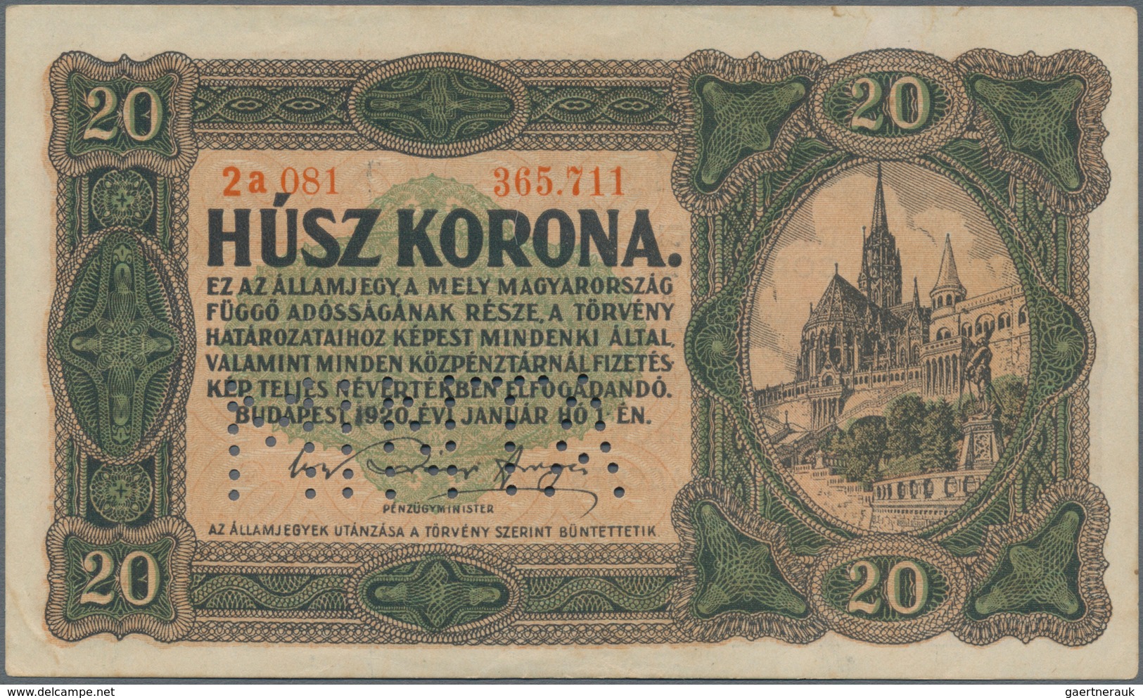 Hungary / Ungarn: Set with 7 banknotes series 1920 – 1946, all SPECIMEN with perforation "Minta" and