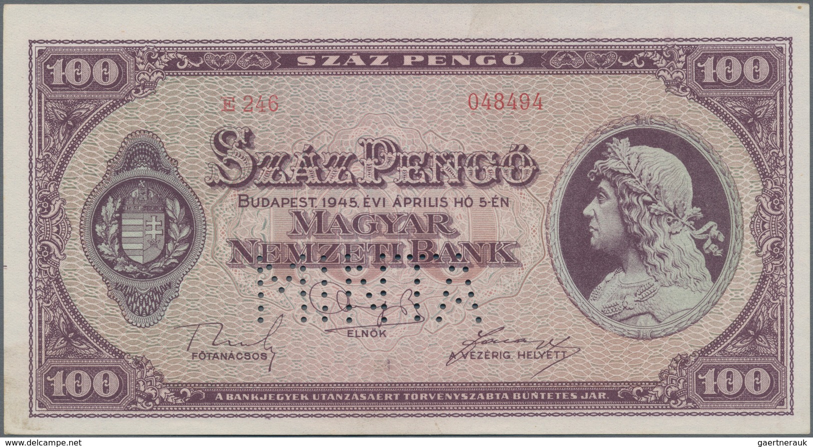 Hungary / Ungarn: Set with 7 banknotes series 1920 – 1946, all SPECIMEN with perforation "Minta" and
