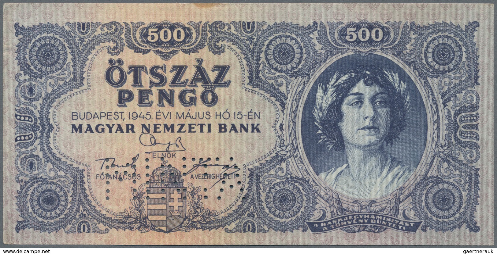 Hungary / Ungarn: Set with 7 banknotes series 1920 – 1946, all SPECIMEN with perforation "Minta" and