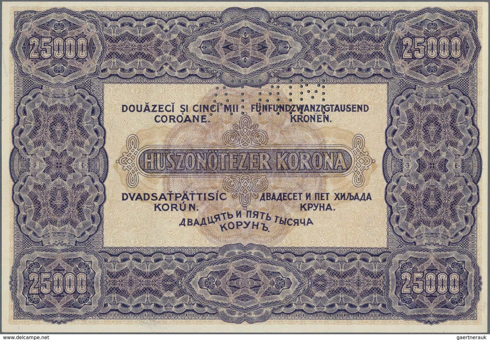 Hungary / Ungarn: Ministry Of Finance 25.000 Korona 1922 SPECIMEN, P.69s With Perforation "MINTA" At - Hongrie