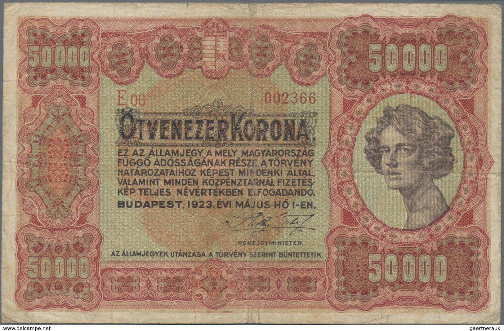 Hungary / Ungarn: Ministry Of Finance Series 1923, 50.000 Korona P.71a, Still Nice With Several Fold - Hongrie
