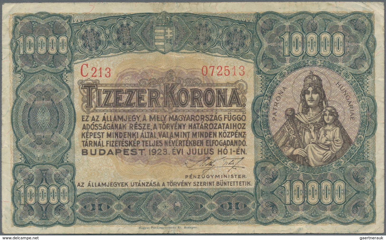 Hungary / Ungarn: 10.000 Korona 1923, Printer: Magyar Pénzjegynyomda, Budapest, P.77a, Still Nice Wi - Hongrie