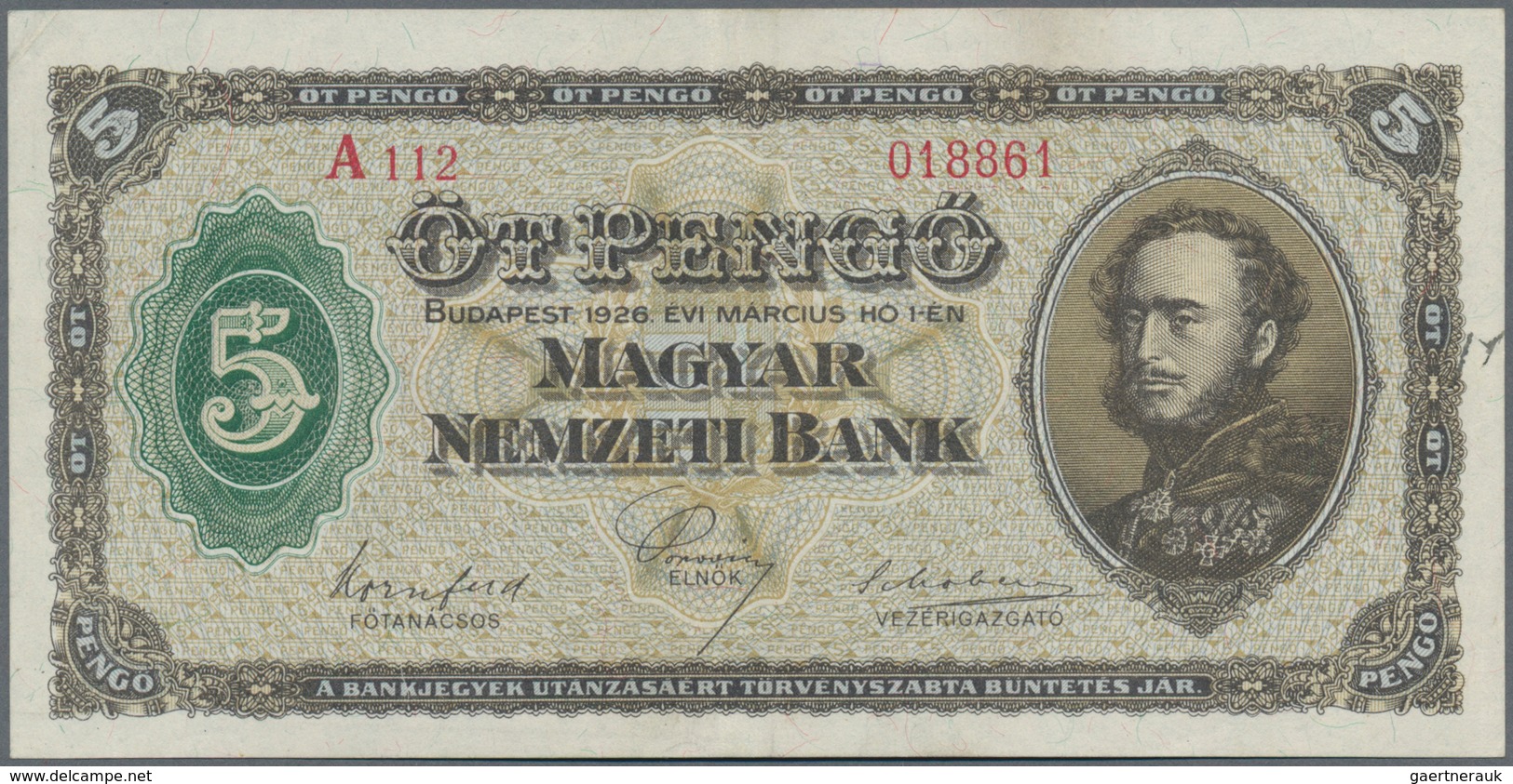 Hungary / Ungarn: Magyar Nemzeti Bank 5 Pengö 1926, P.89, Great Condition With Strong Paper And Brig - Hongrie