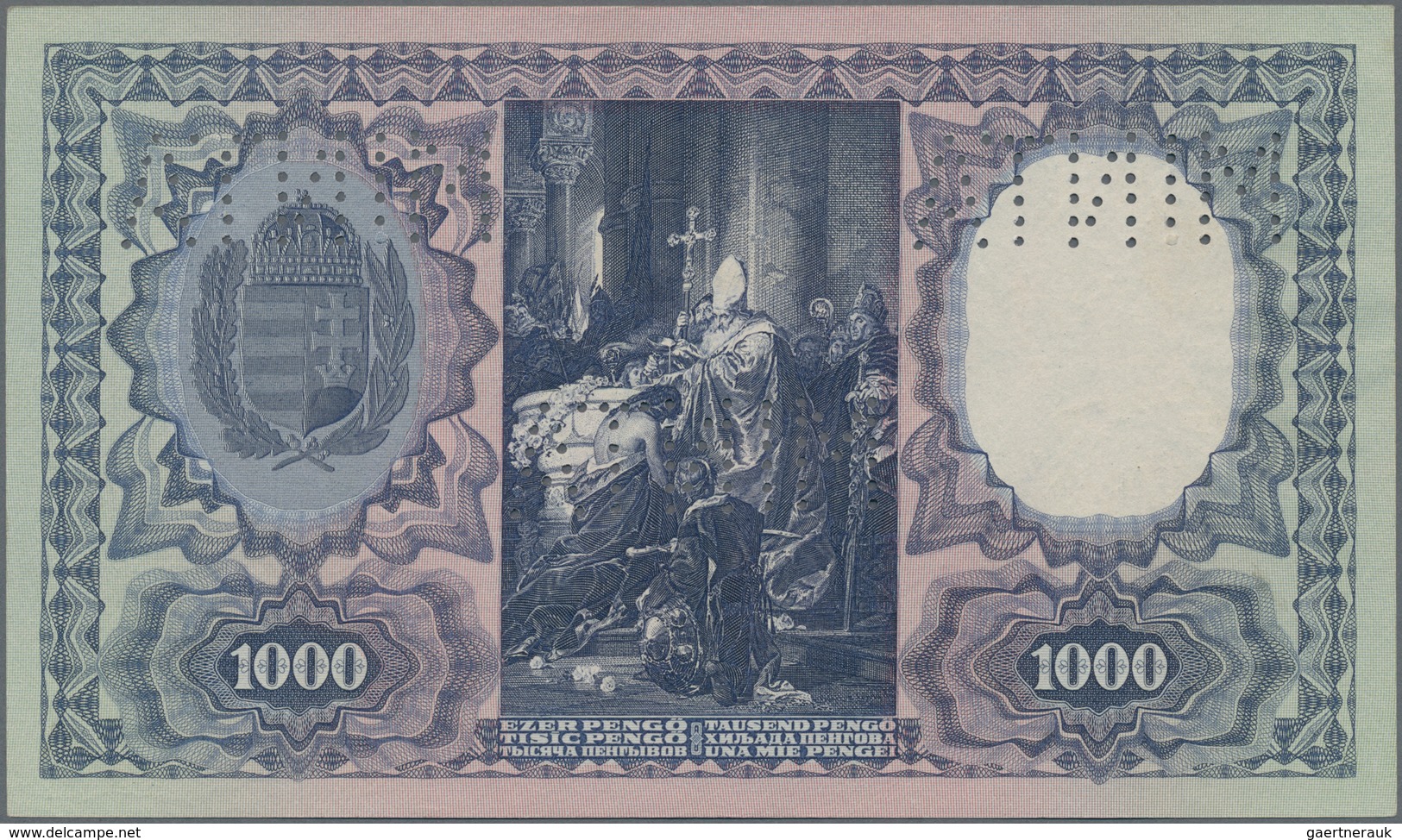 Hungary / Ungarn: Magyar Nemzeti Bank 1000 Pengö 1927 SPECIMEN, P.94s, Three Times Perforated "MINTA - Hongrie