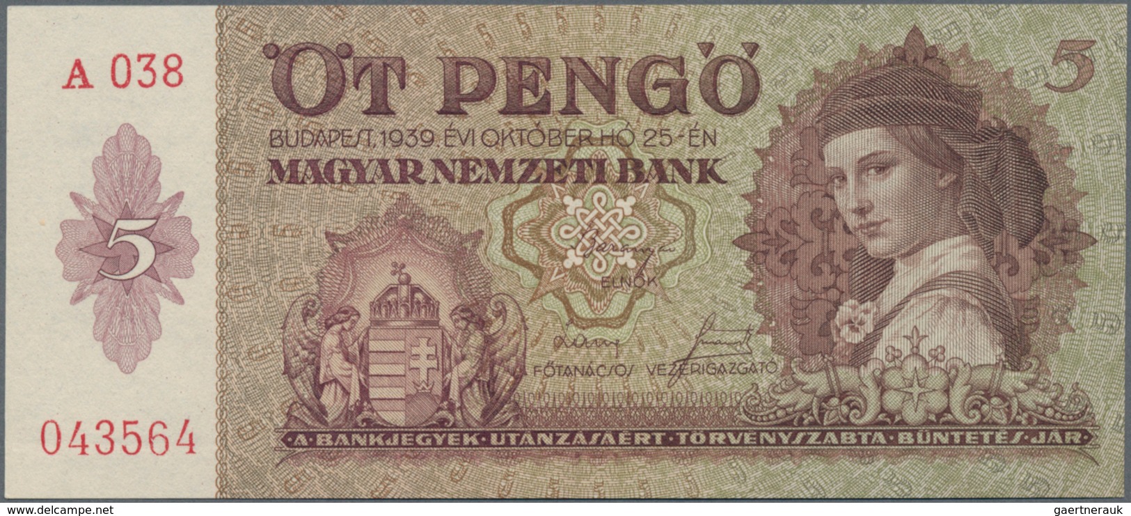 Hungary / Ungarn: Small Lot With 3 Banknotes Of The 1938-1940 Series With 1 Pengö 1938 P.102, 5 Peng - Hongrie