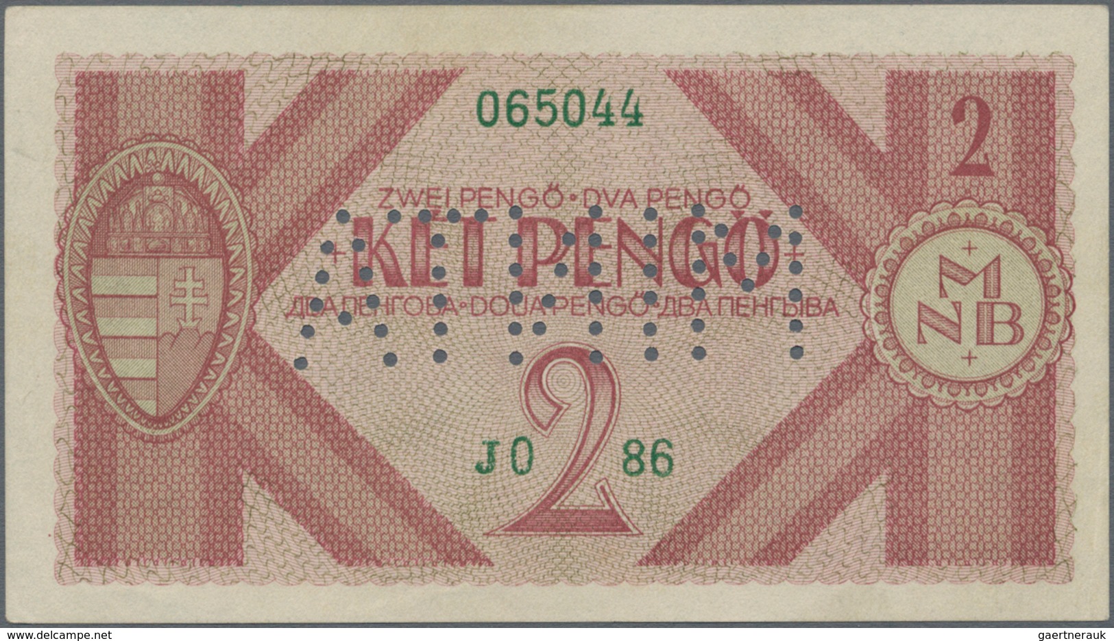 Hungary / Ungarn: Magyar Nemzeti Bank 2 Pengö 1938 SPECIMEN, P.103s With Perforation "MINTA" And Ser - Ungarn