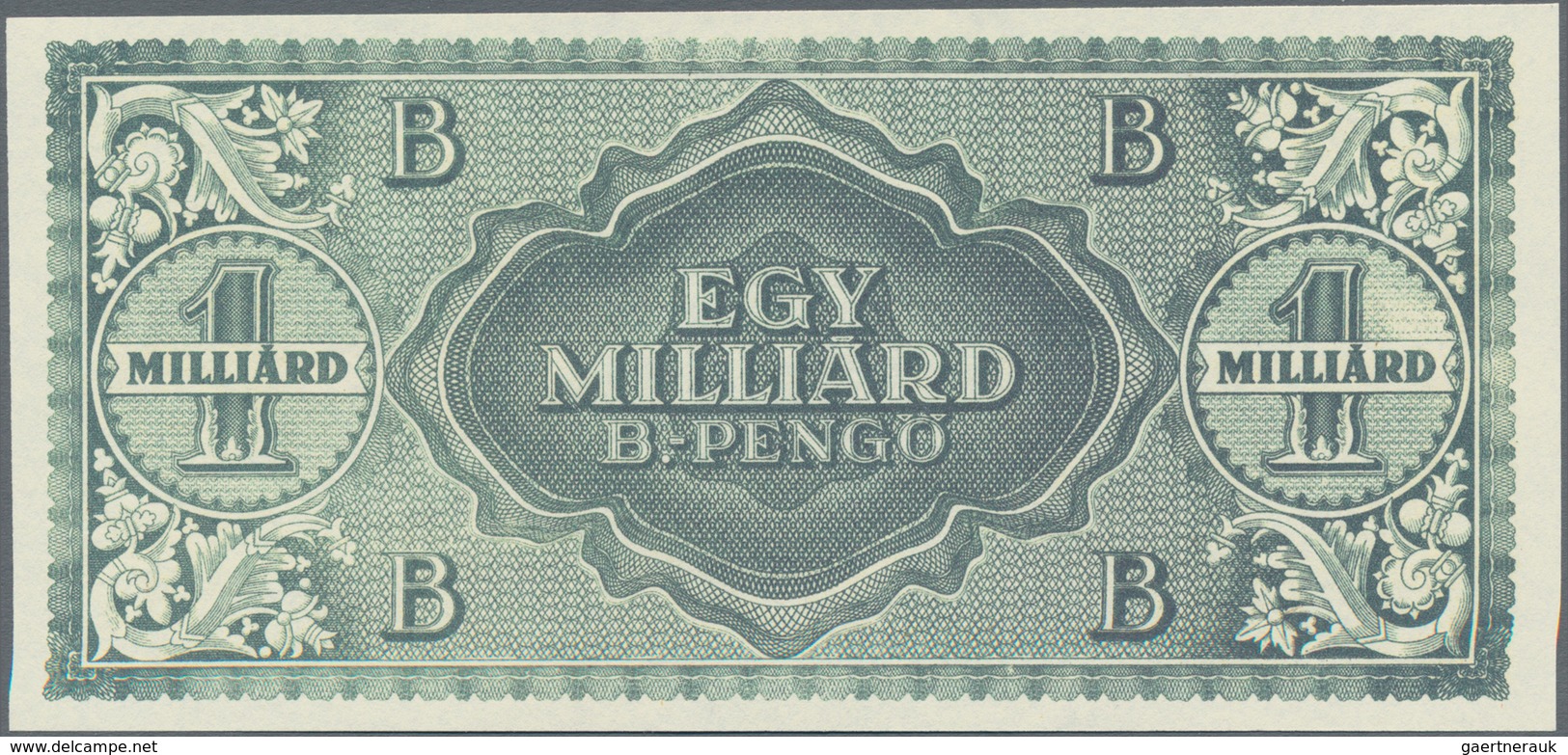 Hungary / Ungarn: Uniface Reverse Proof For The Unissued 1 Milliard B-Pengö 1946, P.137bp In UNC Con - Hongrie