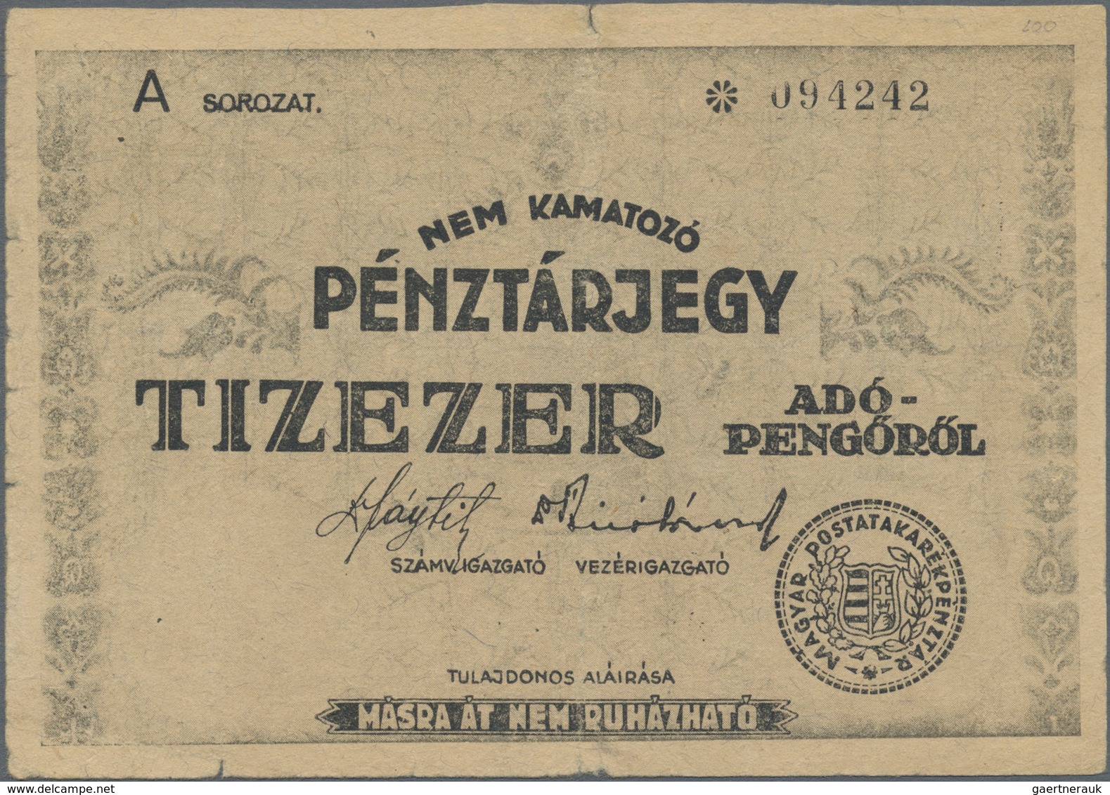 Hungary / Ungarn: Hungarian Post Office Savings Bank High Value Lot With 9 Banknotes Of The 1946 Ado - Hongrie