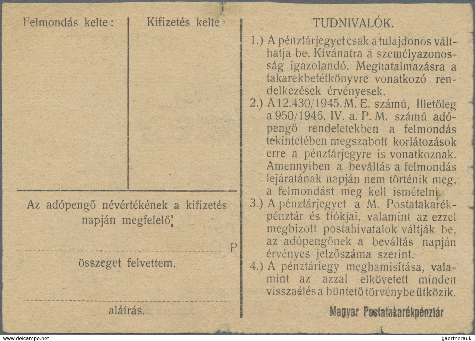 Hungary / Ungarn: Hungarian Post Office Savings Bank High Value Lot With 9 Banknotes Of The 1946 Ado - Hongarije