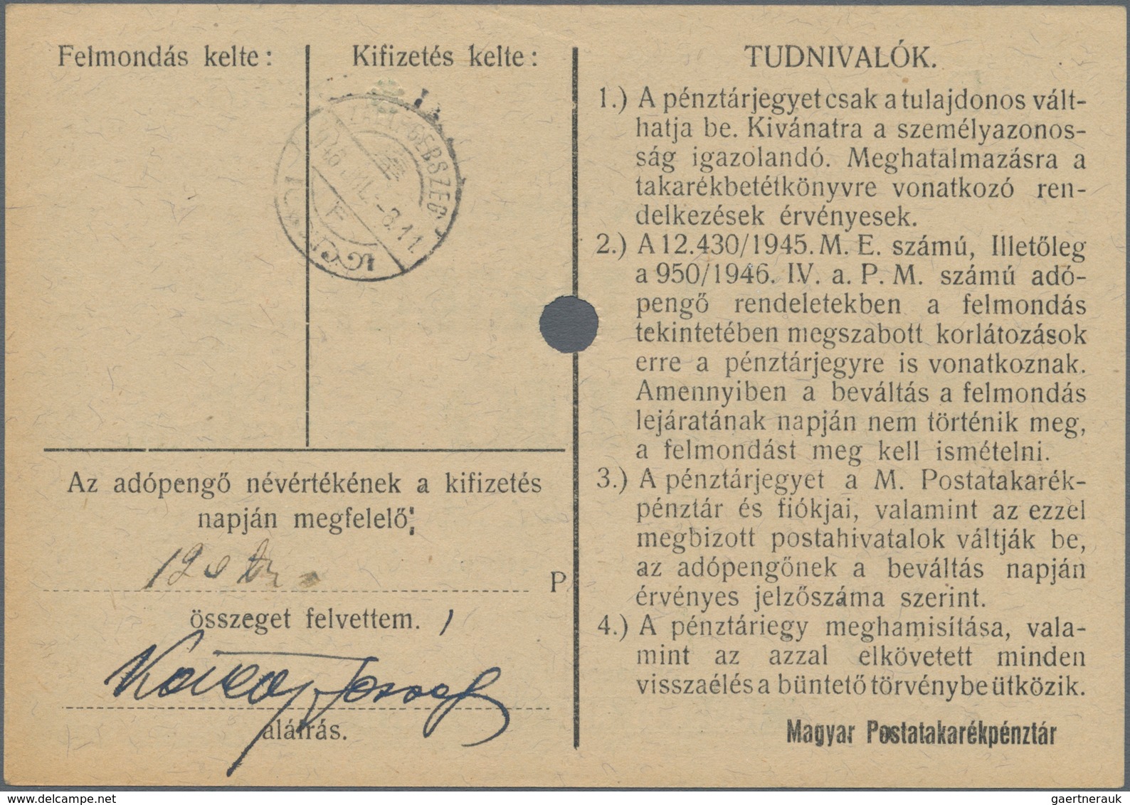 Hungary / Ungarn: Hungarian Post Office Savings Bank high value lot with 9 banknotes of the 1946 Ado