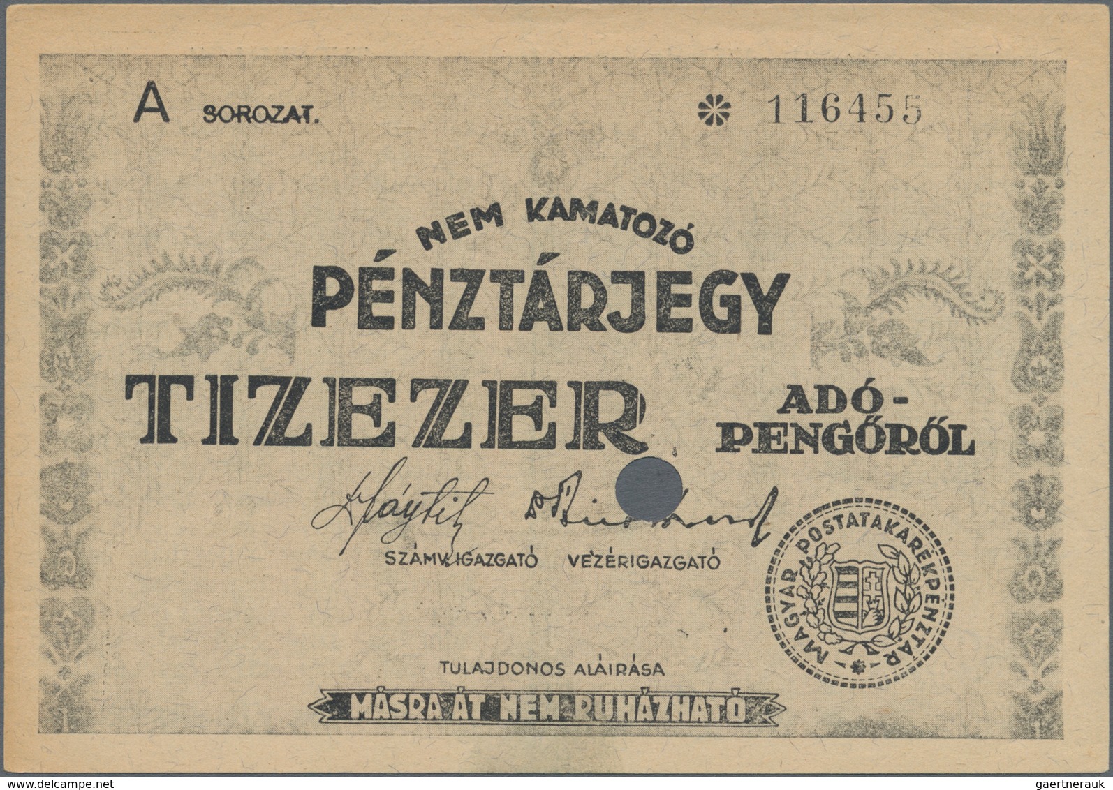 Hungary / Ungarn: Hungarian Post Office Savings Bank high value lot with 9 banknotes of the 1946 Ado