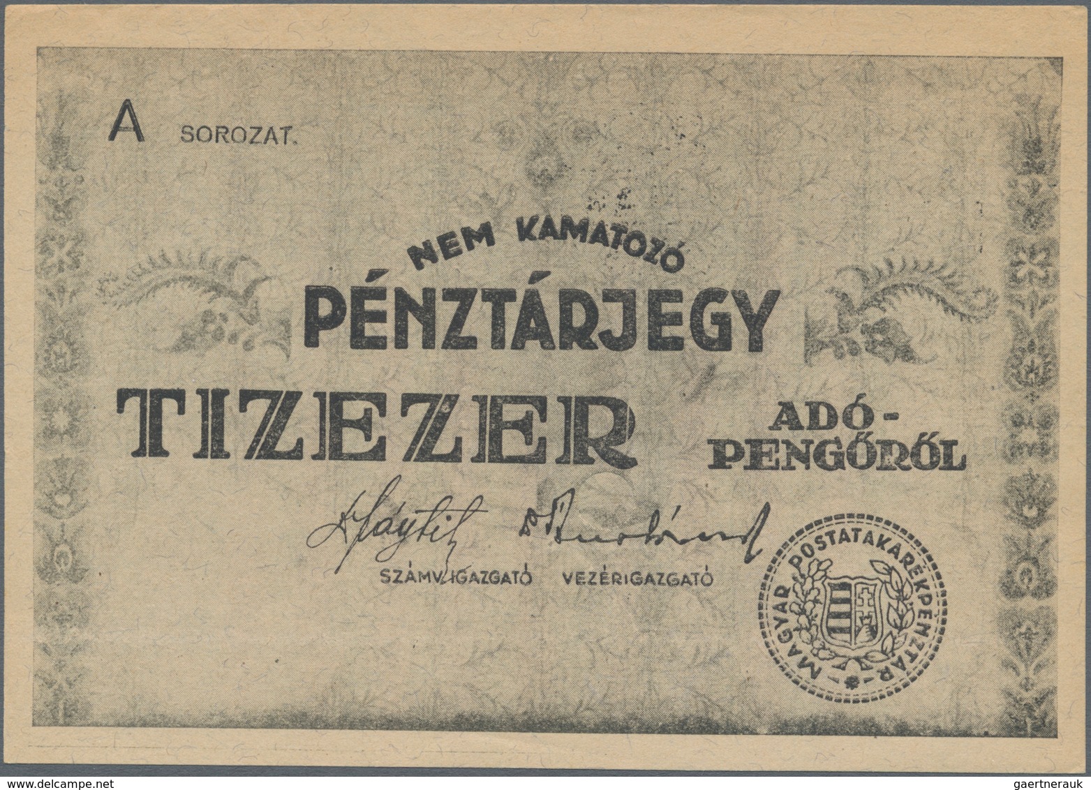 Hungary / Ungarn: Hungarian Post Office Savings Bank high value lot with 9 banknotes of the 1946 Ado