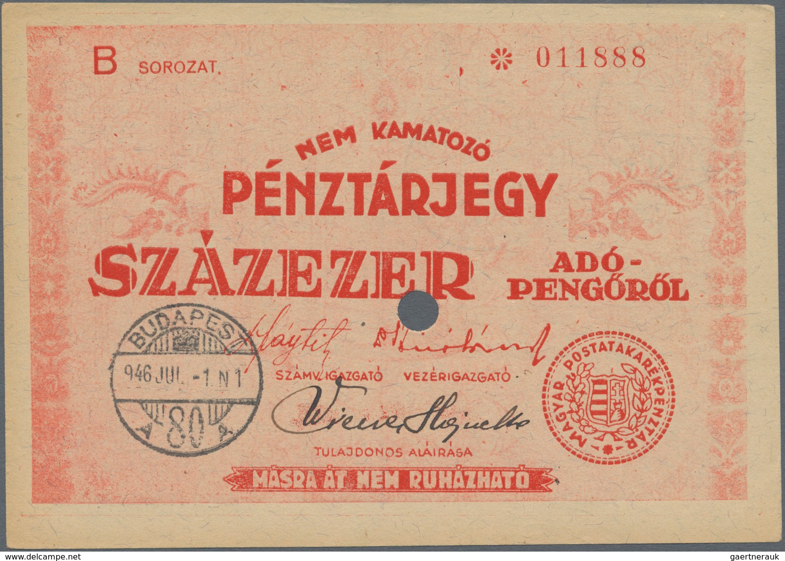 Hungary / Ungarn: Hungarian Post Office Savings Bank high value lot with 9 banknotes of the 1946 Ado