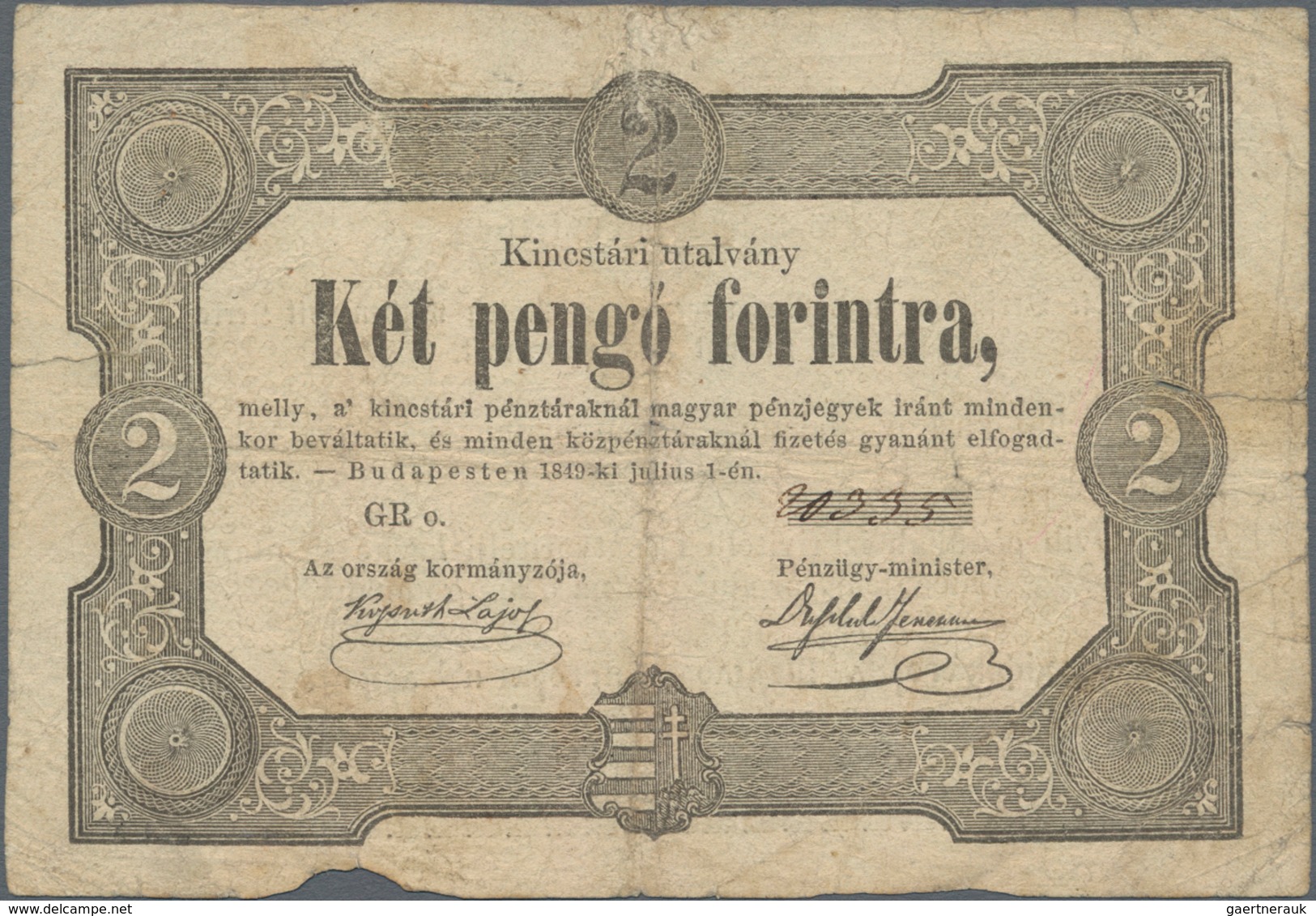 Hungary / Ungarn: Ministry Of Finance – State Treasury Notes, Pair Of The 2 Pengő Forintra 1849, One - Hongarije