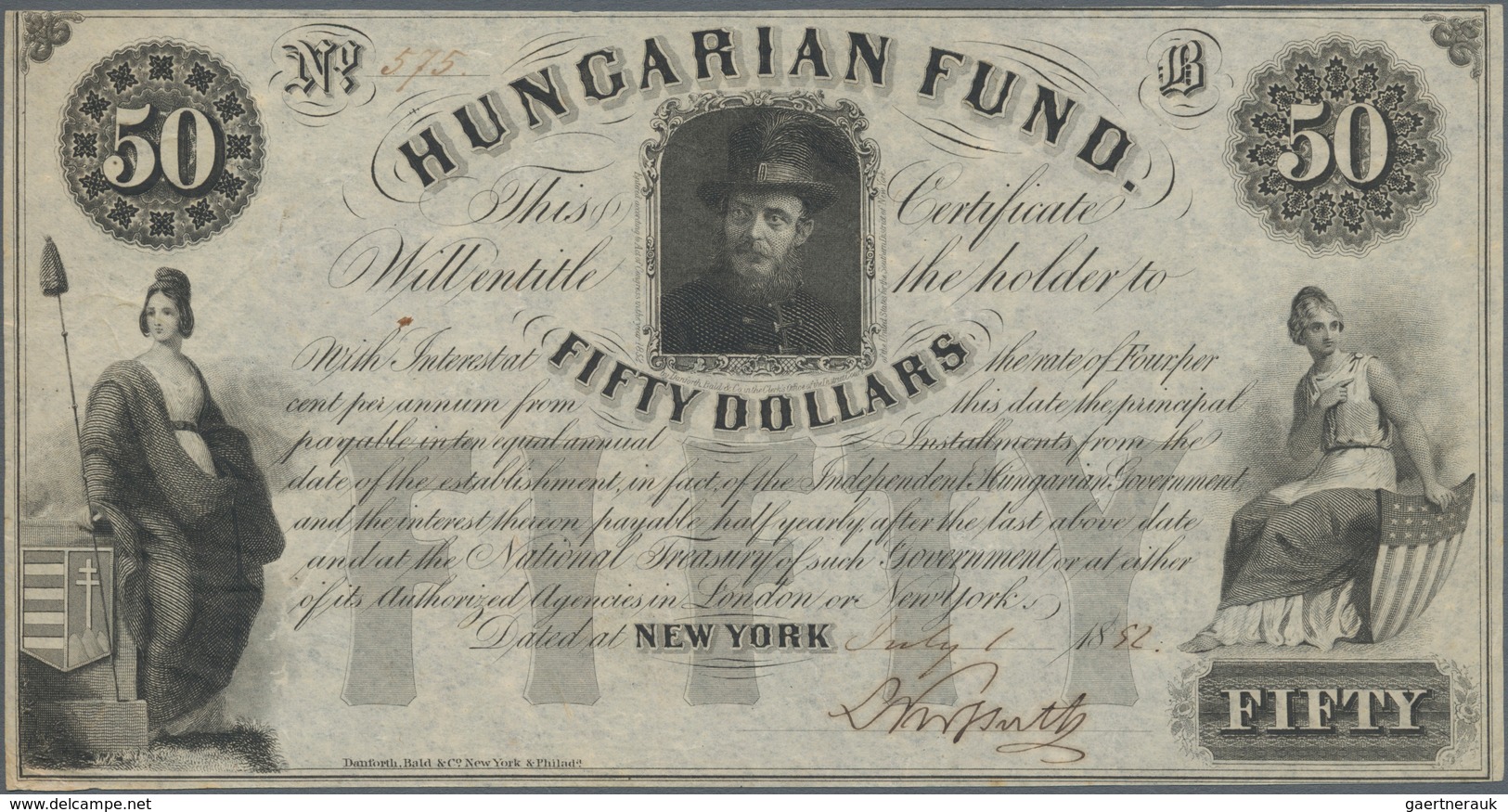 Hungary / Ungarn: Independent Hungarian Government - National Treasury 50 Dollars 1852, Hand Signed - Hongrie