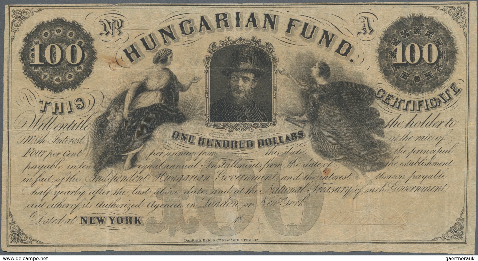 Hungary / Ungarn: Independent Hungarian Government - National Treasury 100 Dollars 1852, Hand Signed - Ungarn