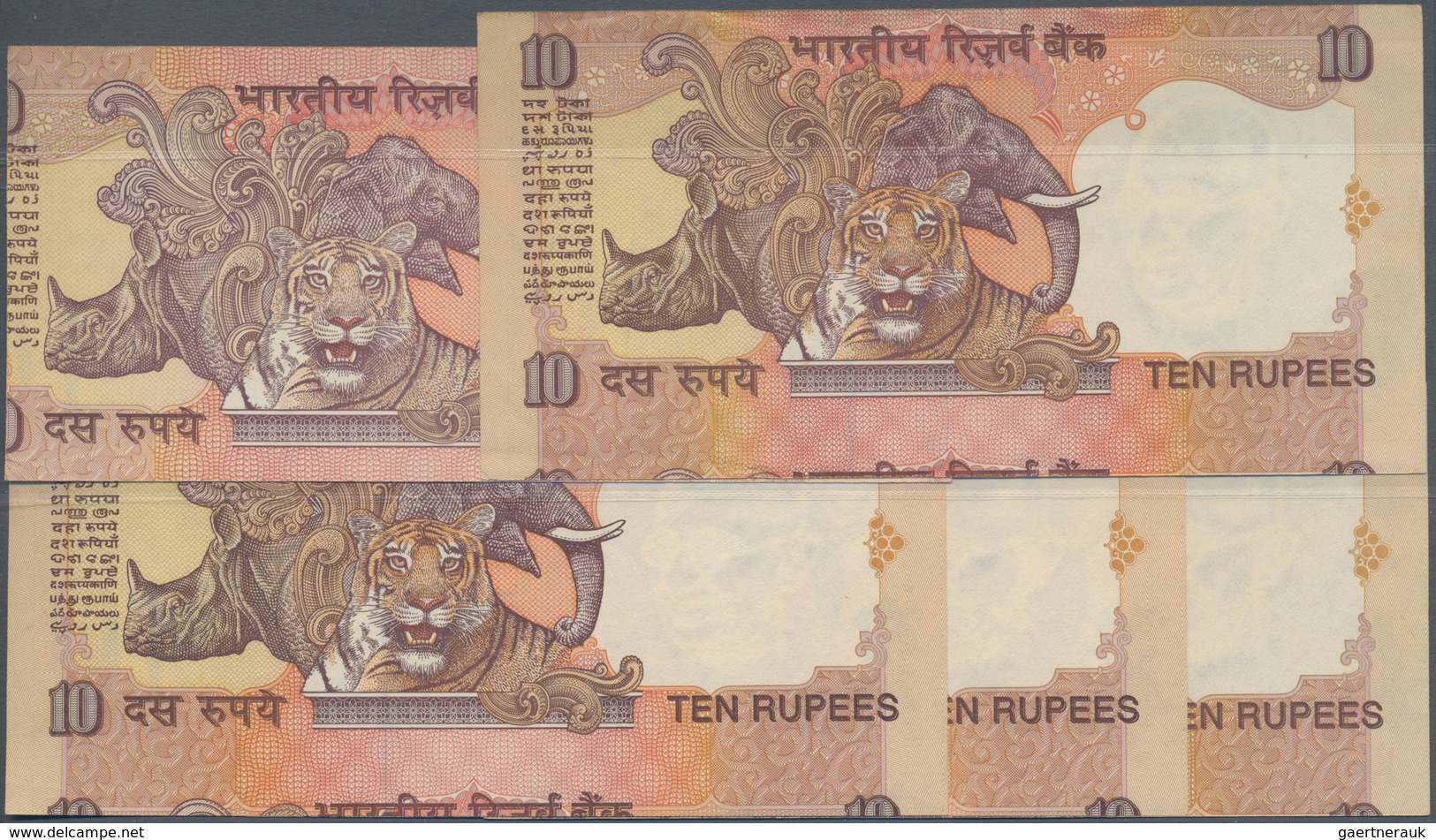 India / Indien: Set Of 5 Miscut Error Notes Of 10 Rupees 1996 P. 87c, 89c, All In Condition: UNC. (5 - Indien