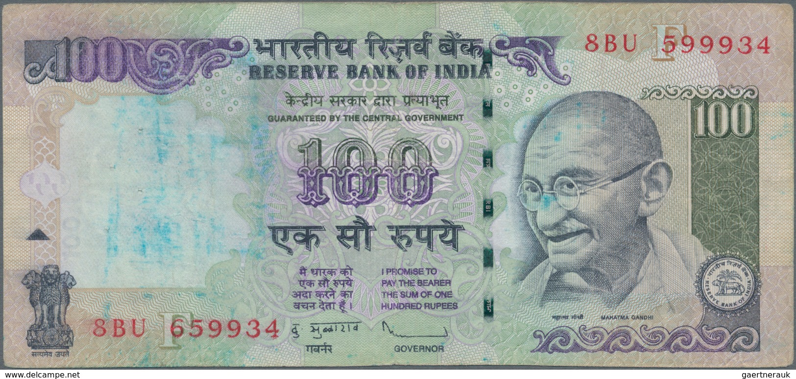 India / Indien: 100 Rupees P. 98 Error Note, Printed With 2 Different Serial Numbers On Front, In Us - Inde