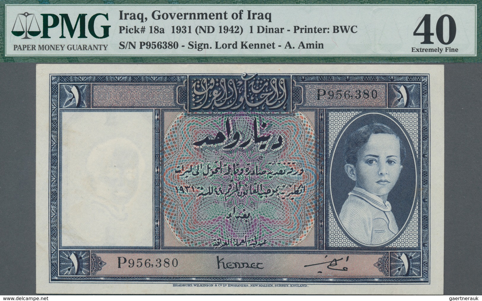 Iraq / Irak: Government Of Iraq 1 Dinar L.1931 (1942) With Signature: Lord Kennet And A. Amin, P.18a - Irak