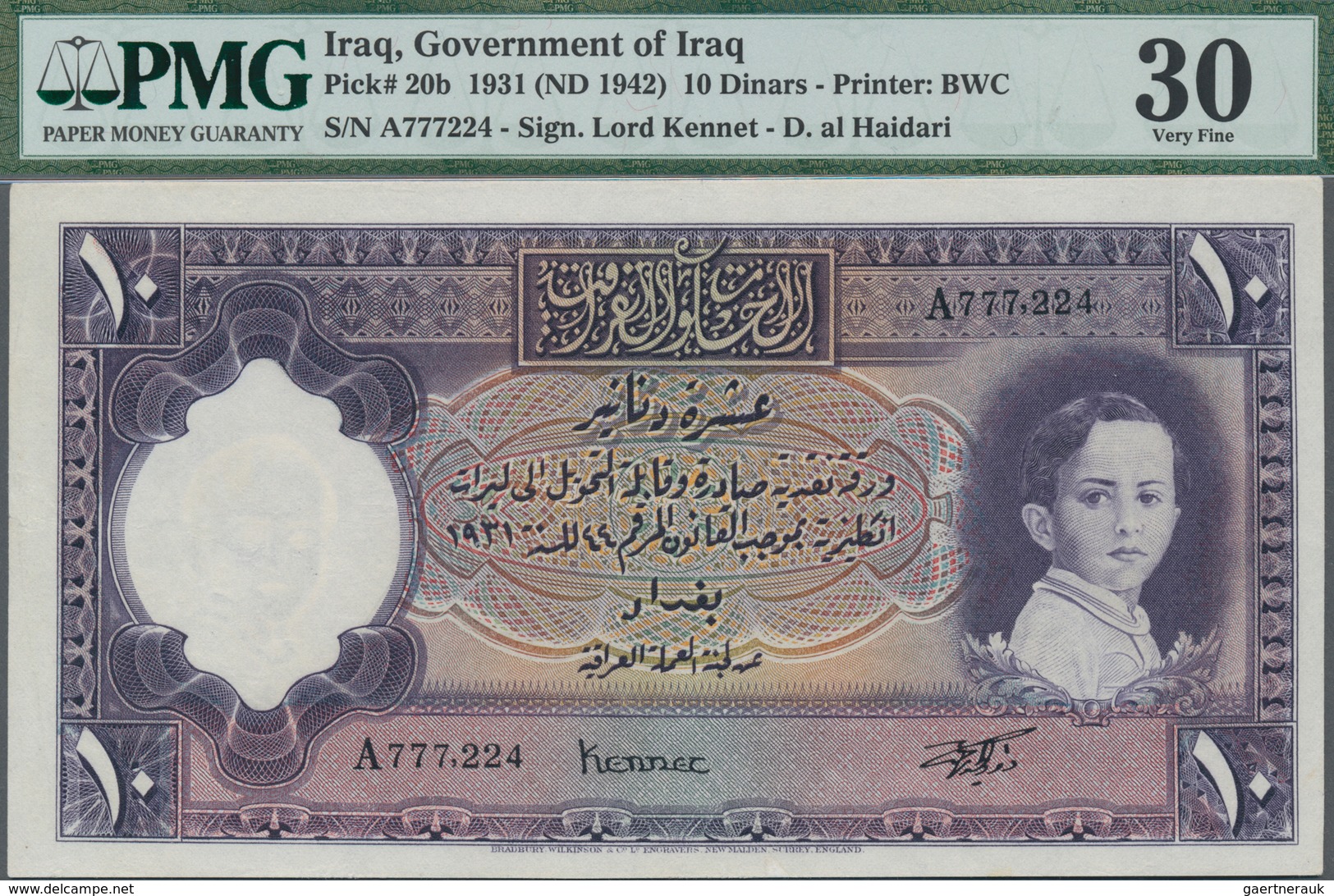 Iraq / Irak: Government Of Iraq 10 Dinars L.1931 (1942) With Signature: Lord Kennet, P.20b, Extraord - Iraq