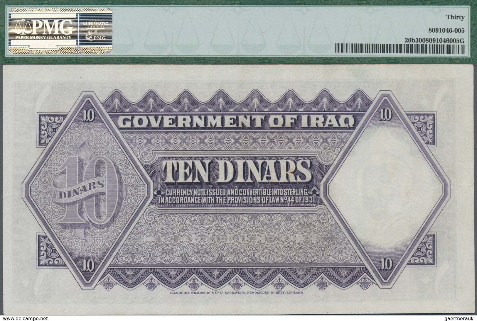 Iraq / Irak: Government Of Iraq 10 Dinars L.1931 (1942) With Signature: Lord Kennet, P.20b, Extraord - Iraq