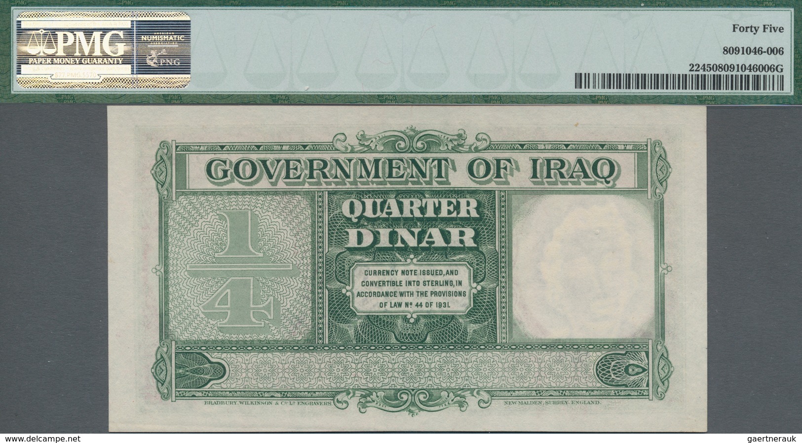 Iraq / Irak: Government Of Iraq ¼ Dinar L.1931 (1948), P.22, Highly Rare Banknote In Great Condition - Irak