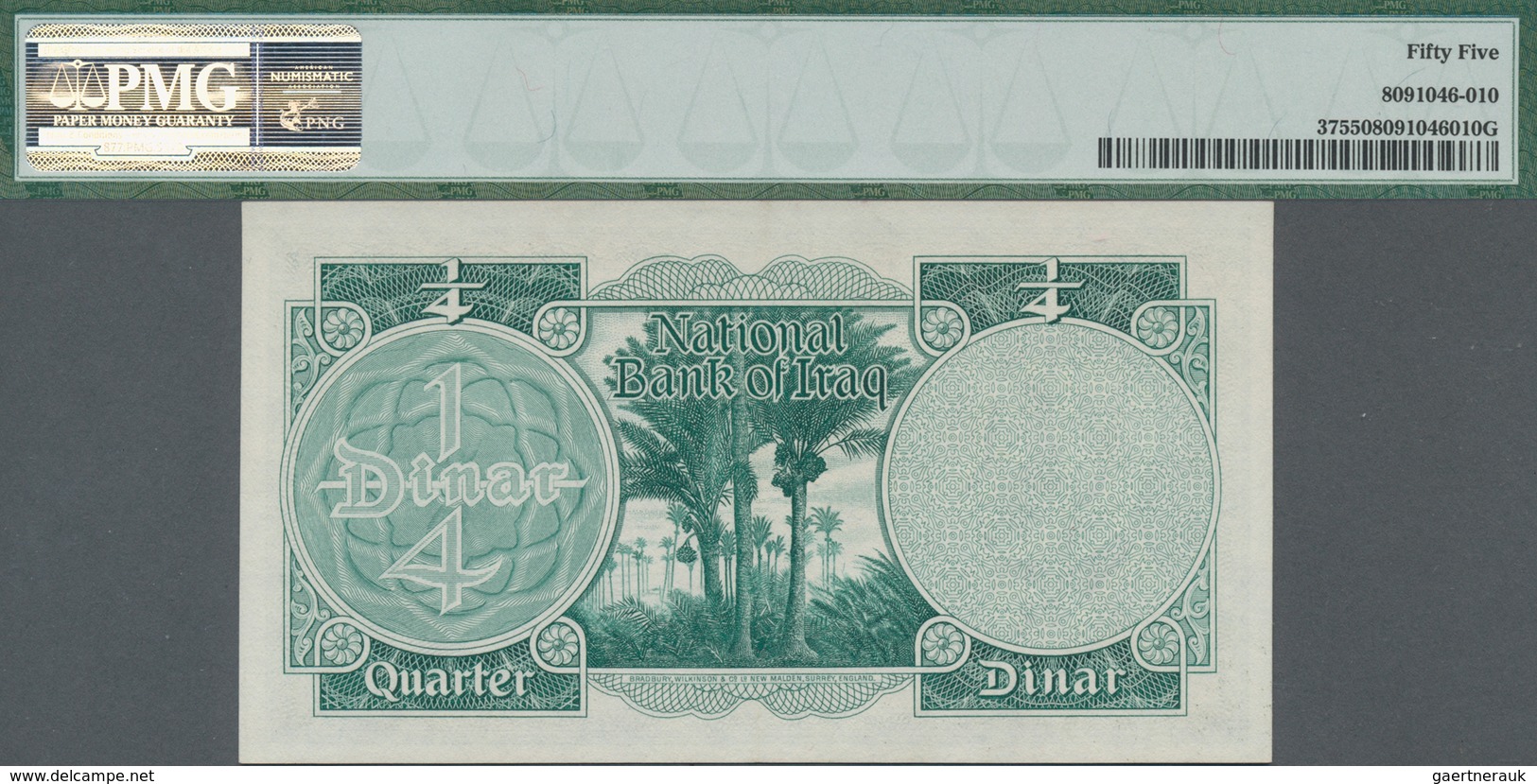 Iraq / Irak: National Bank Of Iraq ¼ Dinar L.1947 (1955), P.37, Almost Perfect Condition And PMG Gra - Iraq