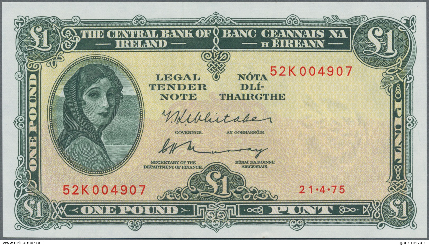 Ireland / Irland: Set With 3 Banknotes Lady Lavery With 10 Shillings 1968 (aUNC), 1 Pound 1975 (UNC) - Irland