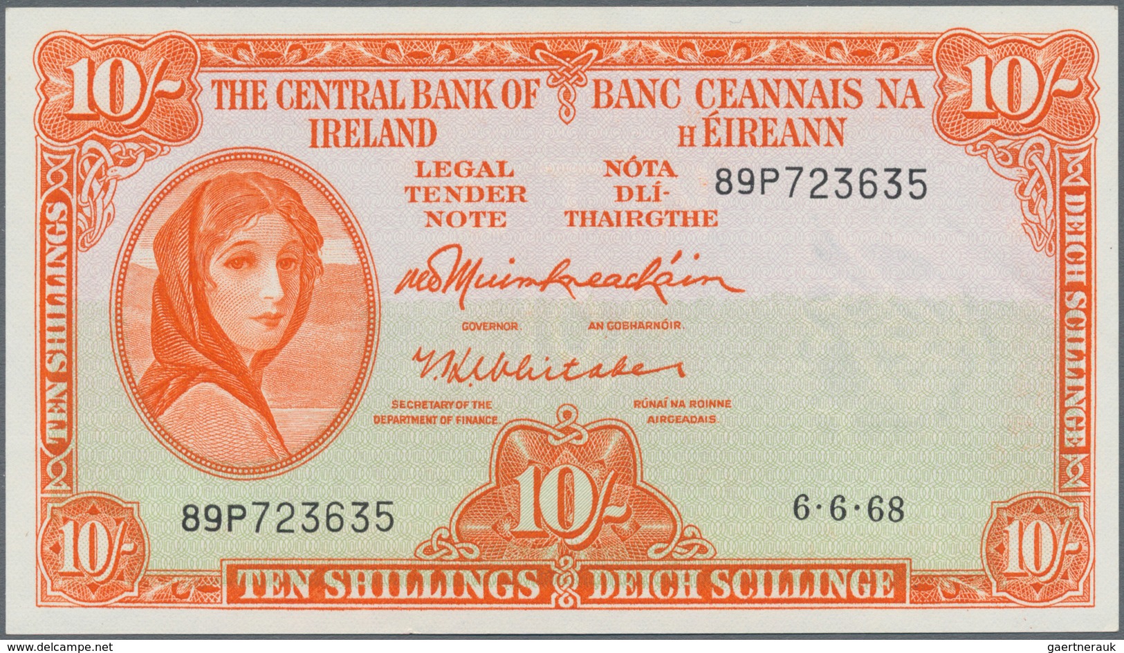 Ireland / Irland: Set With 3 Banknotes Lady Lavery With 10 Shillings 1968 (aUNC), 1 Pound 1975 (UNC) - Irlande