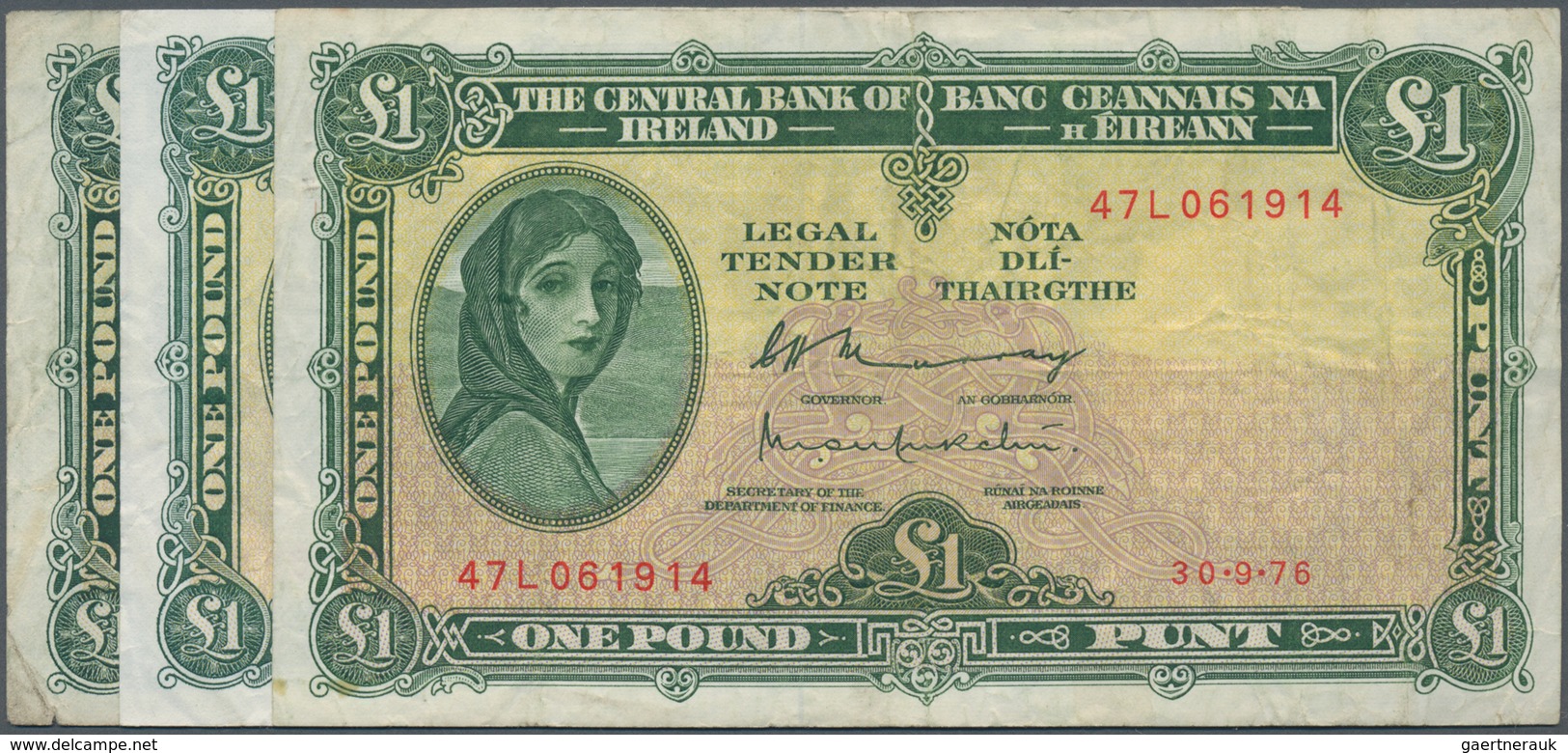 Ireland / Irland: Lot With 13 Banknotes 1967 – 1995 Including 3x 1 Pound Lady Lavery P.64 (F/F+), 8x - Irland