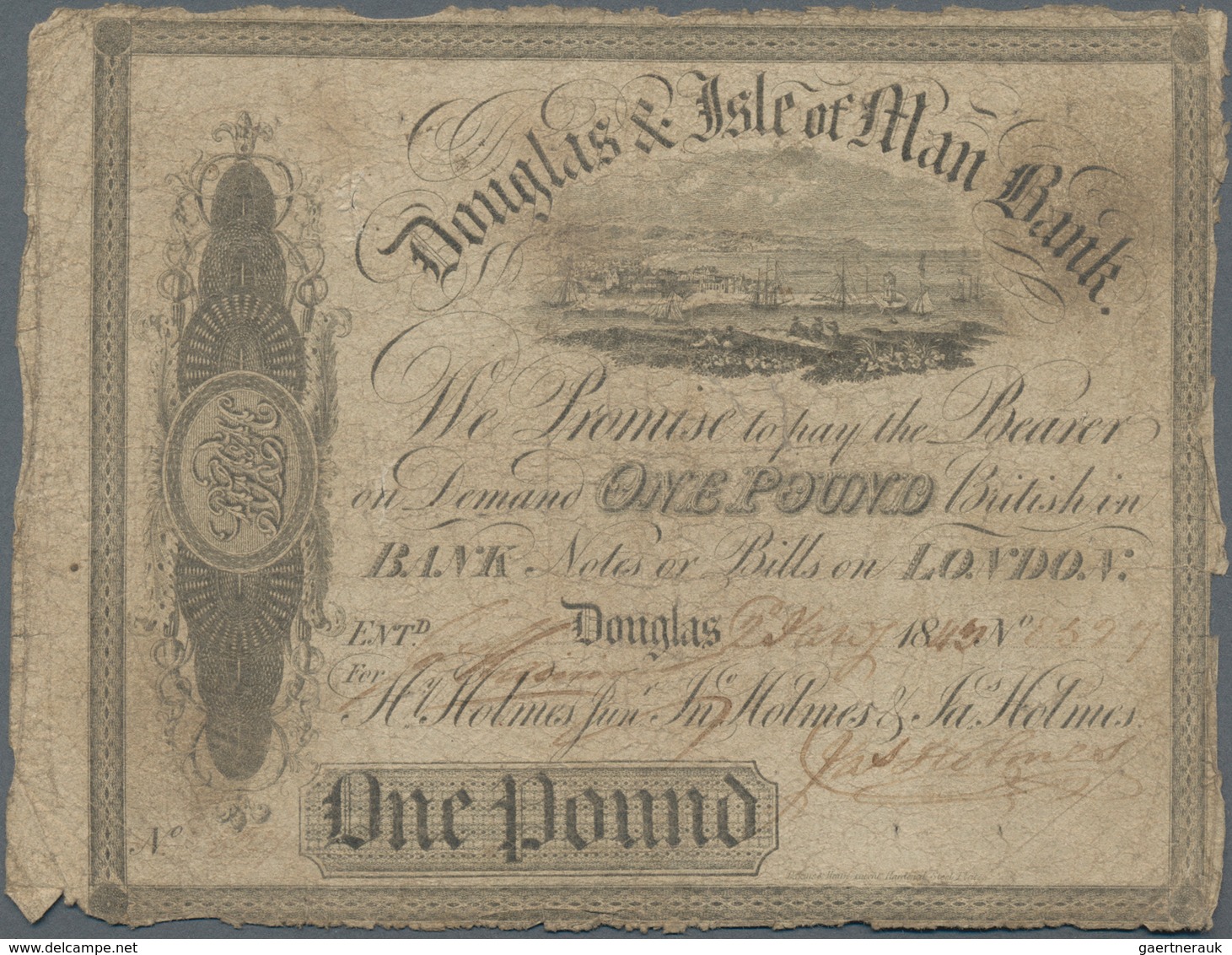 Isle Of Man: Douglas & Isle Of Man Bank 1 Pound 1844, P.S131, Very Rare And Seldom Offered Note, Sti - Other & Unclassified