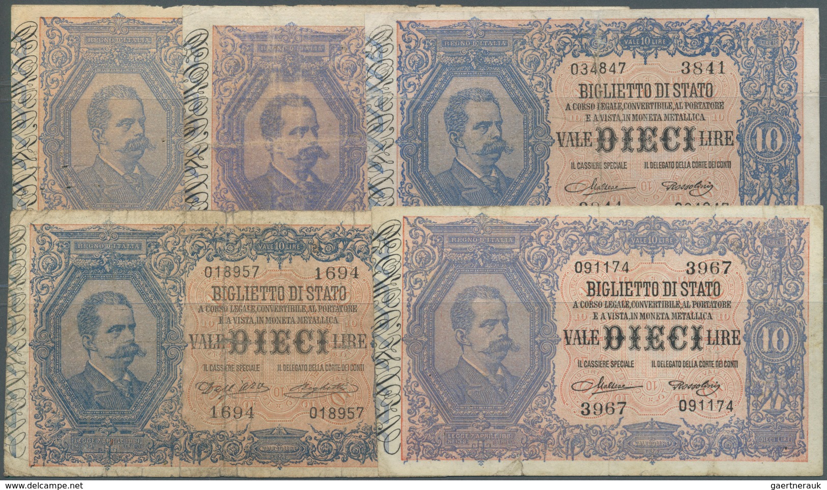 Italy / Italien: Set Of 11x 10 Lire 1888 P. 20, Block Numbers 3988, 2789, 2965, 979, 3576, 2054, 219 - Autres & Non Classés