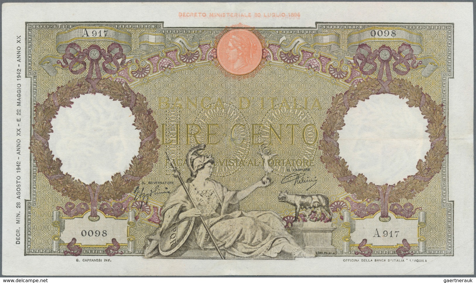 Italy / Italien: Set Of 8 Notes 100 Lire 1937/39/40/42 P. 55, All Used With Folds, Border Tears Poss - Autres & Non Classés