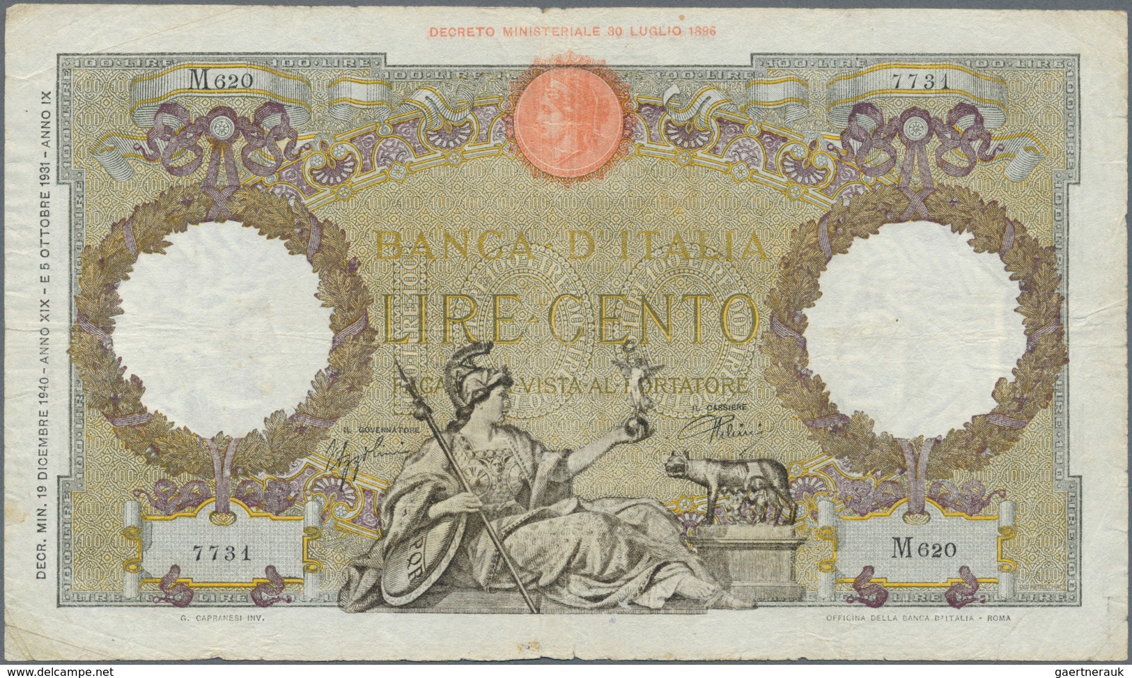 Italy / Italien: set of 8 notes 100 Lire 1937/39/40/42 P. 55, all used with folds, border tears poss