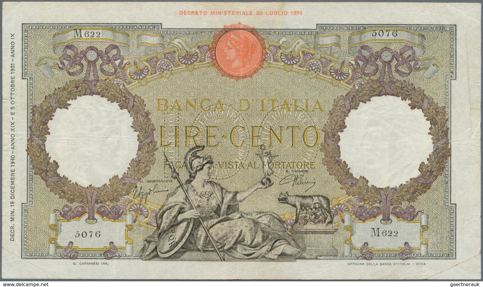 Italy / Italien: set of 8 notes 100 Lire 1937/39/40/42 P. 55, all used with folds, border tears poss