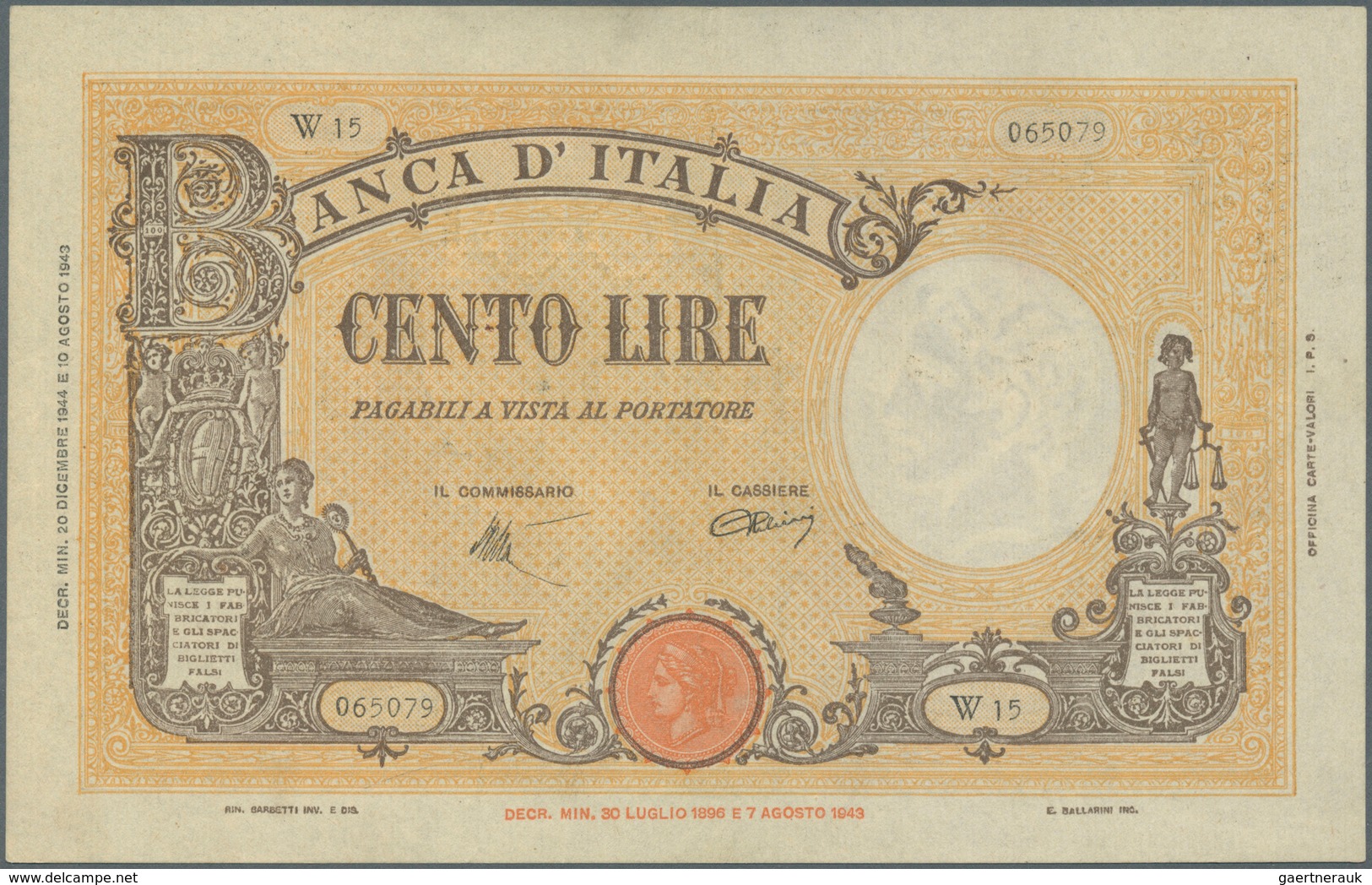 Italy / Italien: set of 5 notes 100 Lire 1943/44 P. 67, all in similar condition, light folds in pap