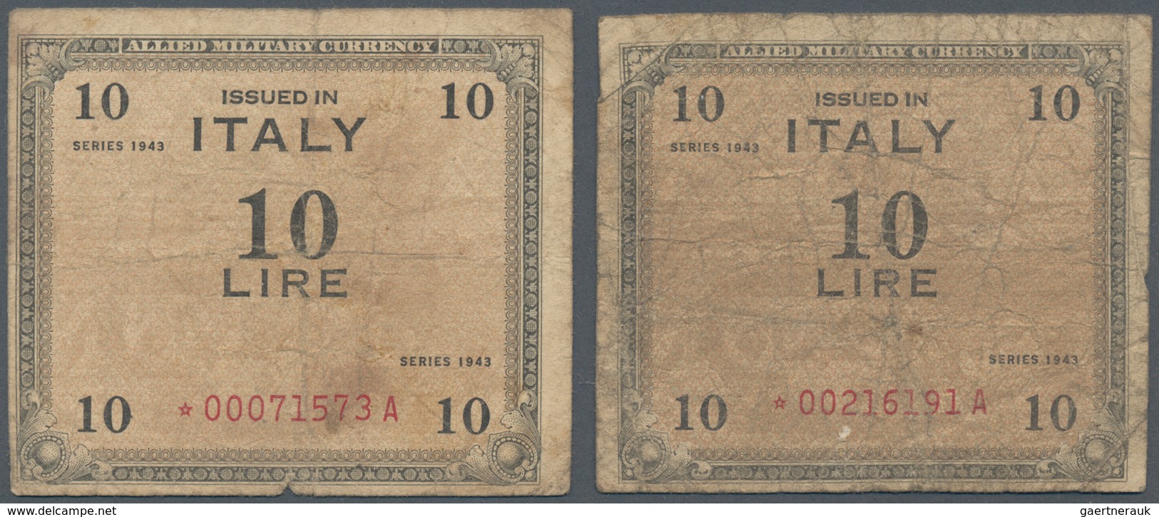 Italy / Italien: Allied Military Currency Set With 3 Banknotes 10 Lire Series 1943, Replacement Note - Sonstige & Ohne Zuordnung