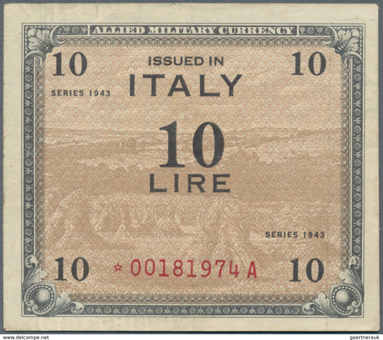 Italy / Italien: 10 Lire Allied Military Currency Series 1943 With Letter "F", P.M13ar REPLACEMENT N - Autres & Non Classés