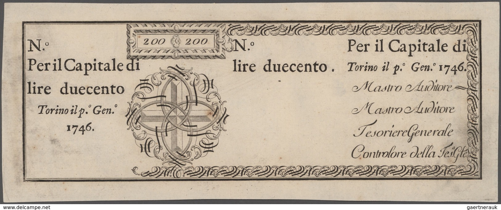 Italy / Italien: Kingdom Of Sardinia - Regie Finanze Torino Pair With 100 And 200 Lire Unsigned Rema - Autres & Non Classés