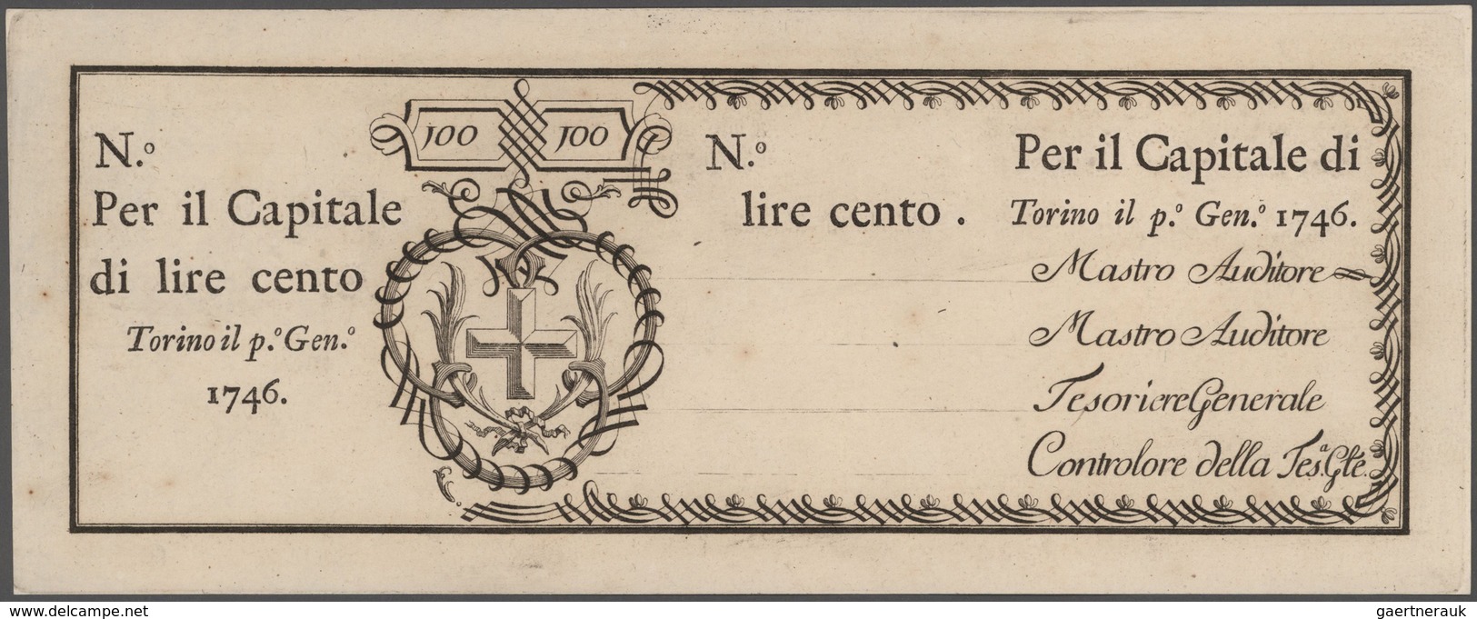 Italy / Italien: Kingdom Of Sardinia - Regie Finanze Torino Pair With 100 And 200 Lire Unsigned Rema - Sonstige & Ohne Zuordnung