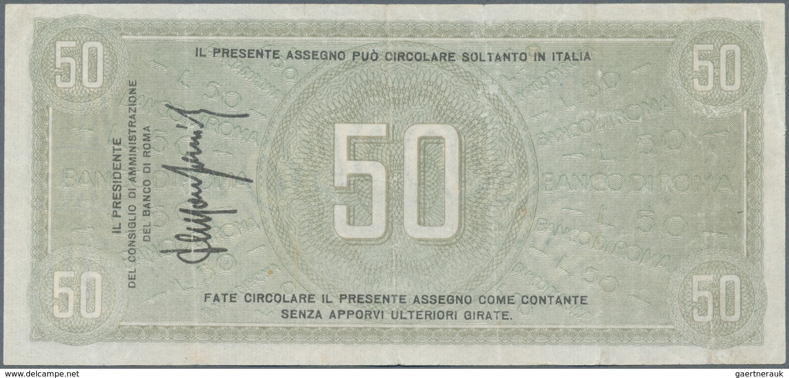 Italy / Italien: Rare Assignat "Il Banco Di Roma" 50 Lire 1944 With Watermark On Security Paper, Lig - Sonstige & Ohne Zuordnung