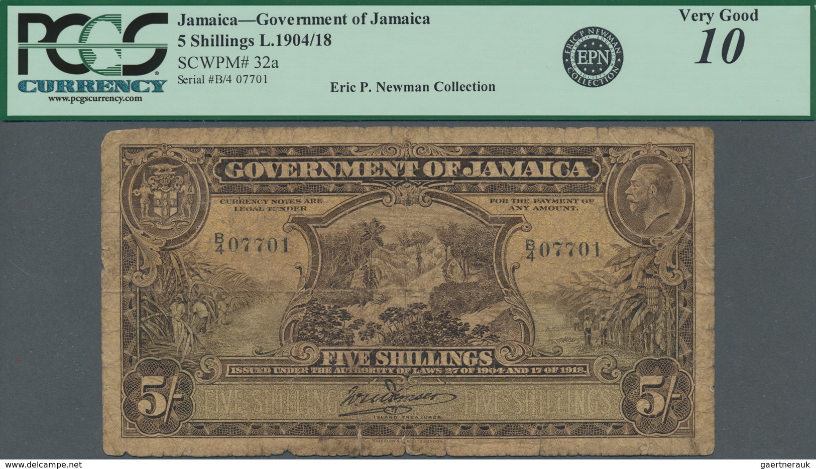 Jamaica: Government Of Jamaica 5 Shillings L.1904 And 1918, P.32a With Two Serial Numbers From The E - Jamaique