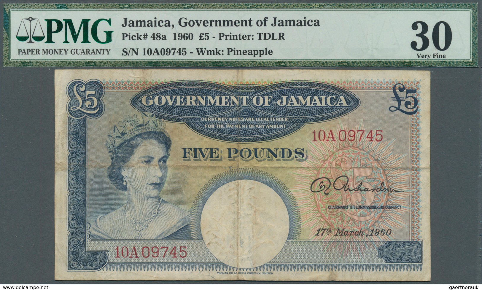 Jamaica: Government Of Jamaica 5 Pounds March 17th 1960, P.48a, Highly Rare Note In Used Condition W - Jamaique