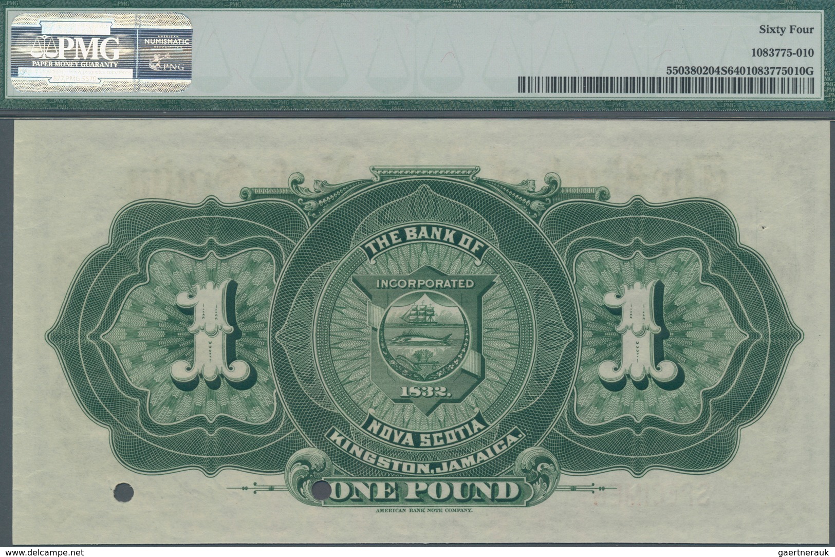 Jamaica: The Bank Of Nova Scotia 1 Pound 1919 SPECIMEN, P.S131s, Uncirculated And PMG Graded 64 Choi - Jamaique