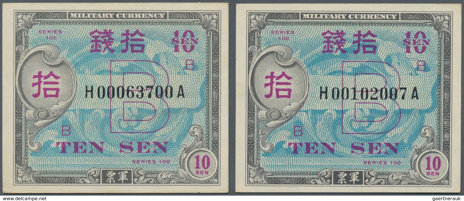 Japan: Allied Military Command Set With 4x 10 Sen ND(1945), Letter "B" In Underprint With Serial Num - Japon