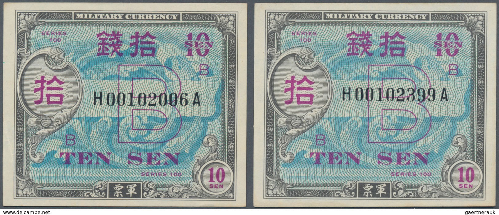 Japan: Allied Military Command Set With 4x 10 Sen ND(1945), Letter "B" In Underprint With Serial Num - Japon