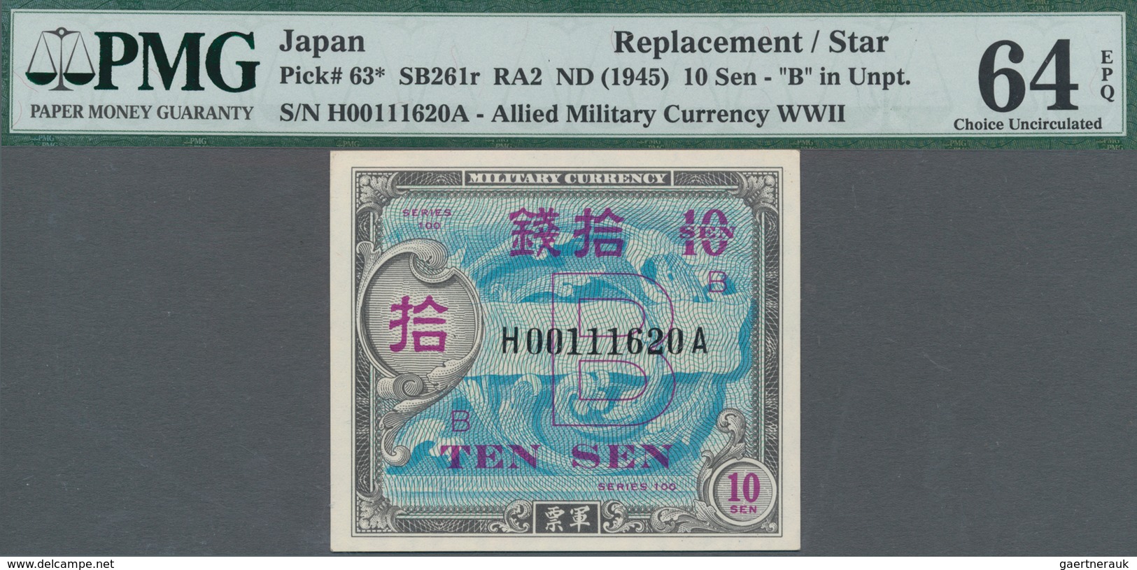 Japan: Pair Of The 10 Sen Allied Military Currency WW II ND(1945), REPLACEMENT Notes With Prefix "H" - Japon
