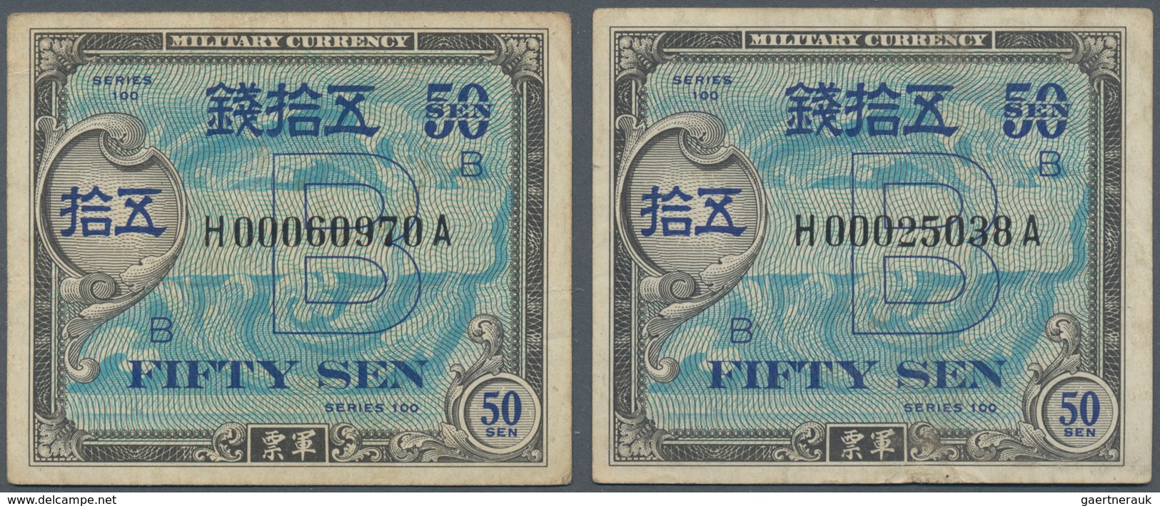 Japan: Allied Military Command Set With 3x 50 Sen ND(1945), Letter "B" In Underprint With Serial Num - Japan