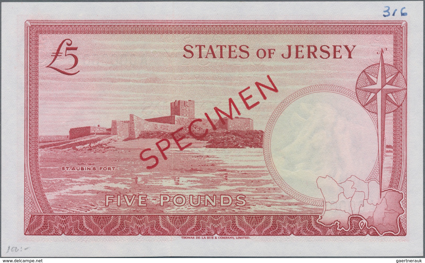 Jersey: The States Of Jersey 5 Pounds ND(1963) SPECIMEN With Signature: F. N. Padgham, P.9as With Ha - Sonstige & Ohne Zuordnung