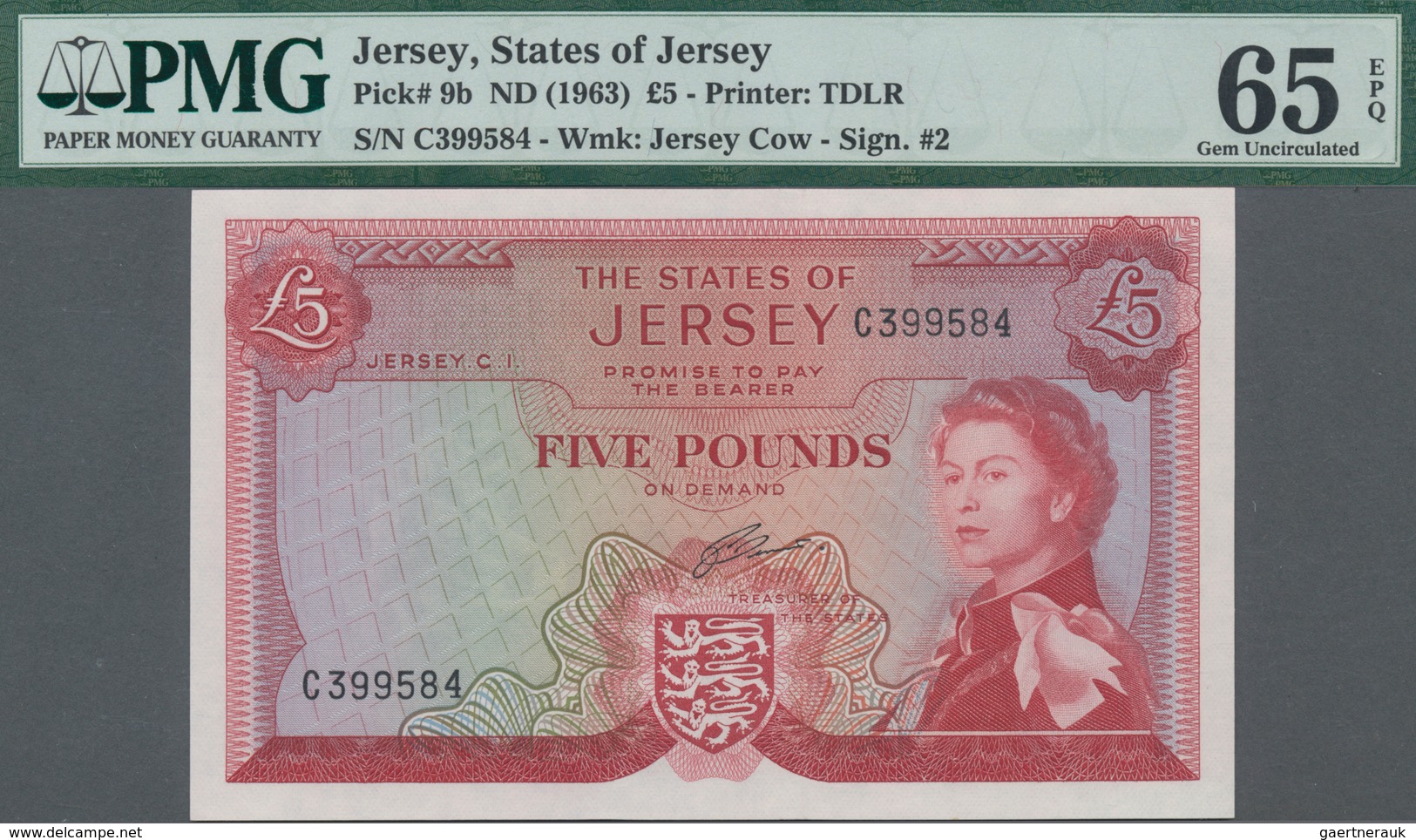 Jersey: The States Of Jersey 5 Pounds ND(1963), P.9b, Excellent Condition And High Grade PMG 65 Gem - Autres & Non Classés